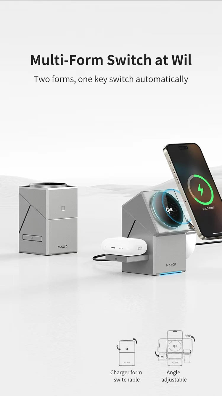 Certified Qi2 3-in-1 Magnetic Wireless Charging Stand iPhone