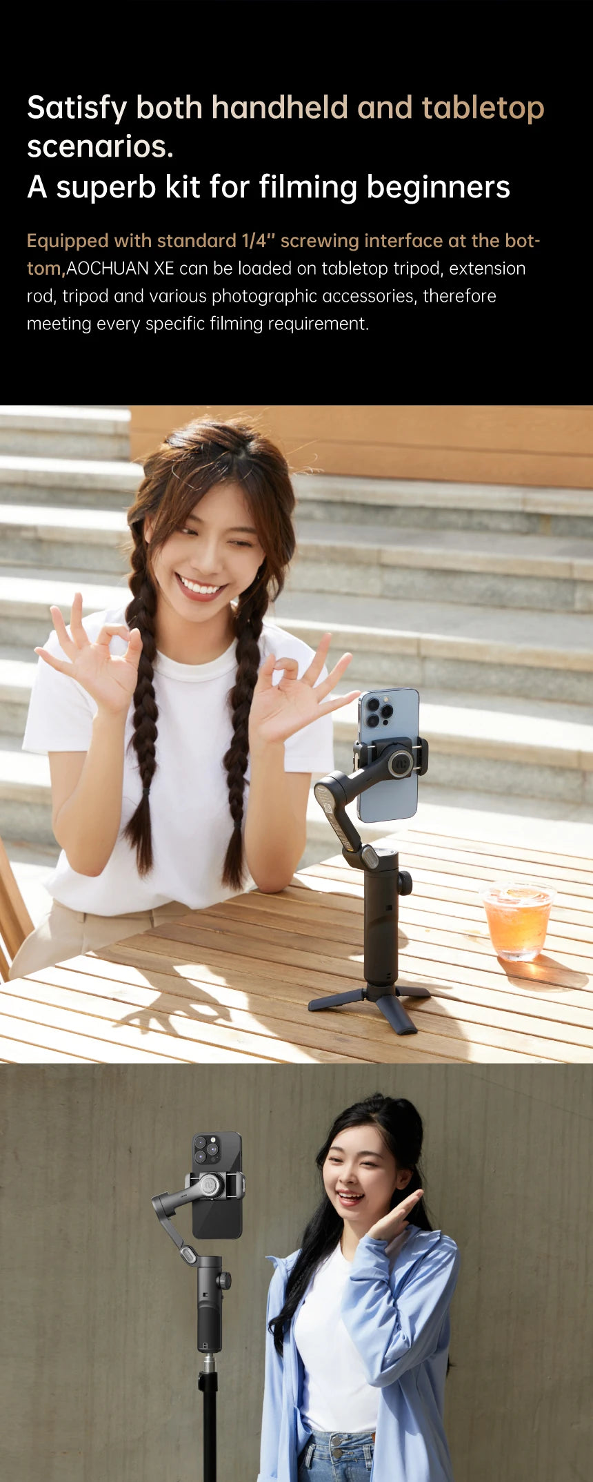 AOCHUAN 3-Axis Handheld Gimbal Stabilizer for Smartphone Audio & Video