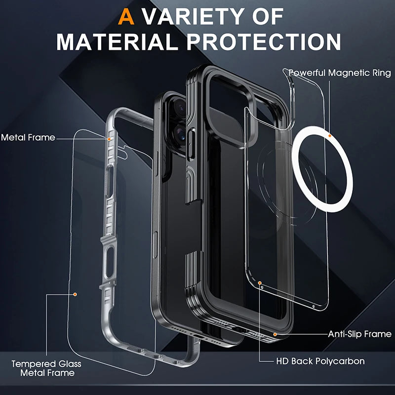 3-in-1 Magnetic Clear Full Protection Case for iPhone 16 / 16 Pro / 16 Pro Max