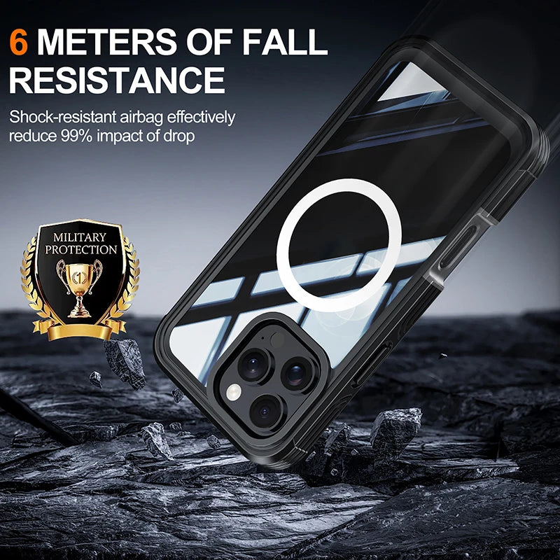 3-in-1 Magnetic Clear Full Protection Case for iPhone 16 / 16 Pro / 16 Pro Max