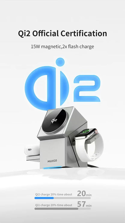Certified Qi2 3-in-1 Magnetic Wireless Charging Stand iPhone