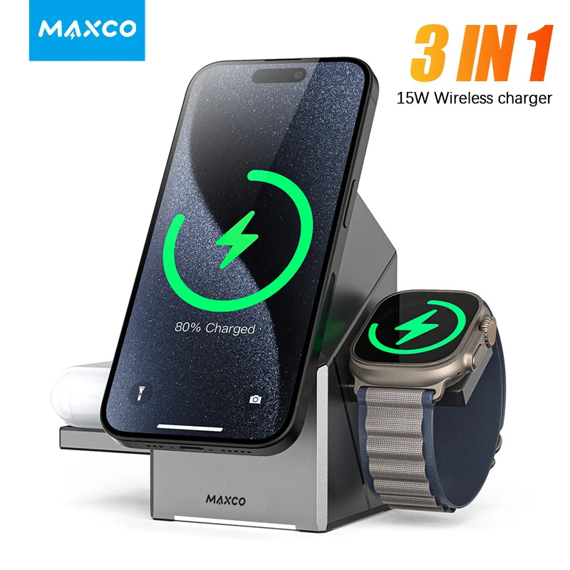 Certified Qi2 3-in-1 Magnetic Wireless Charging Stand iPhone