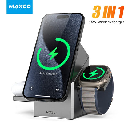 Certified Qi2 3-in-1 Magnetic Wireless Charging Stand iPhone