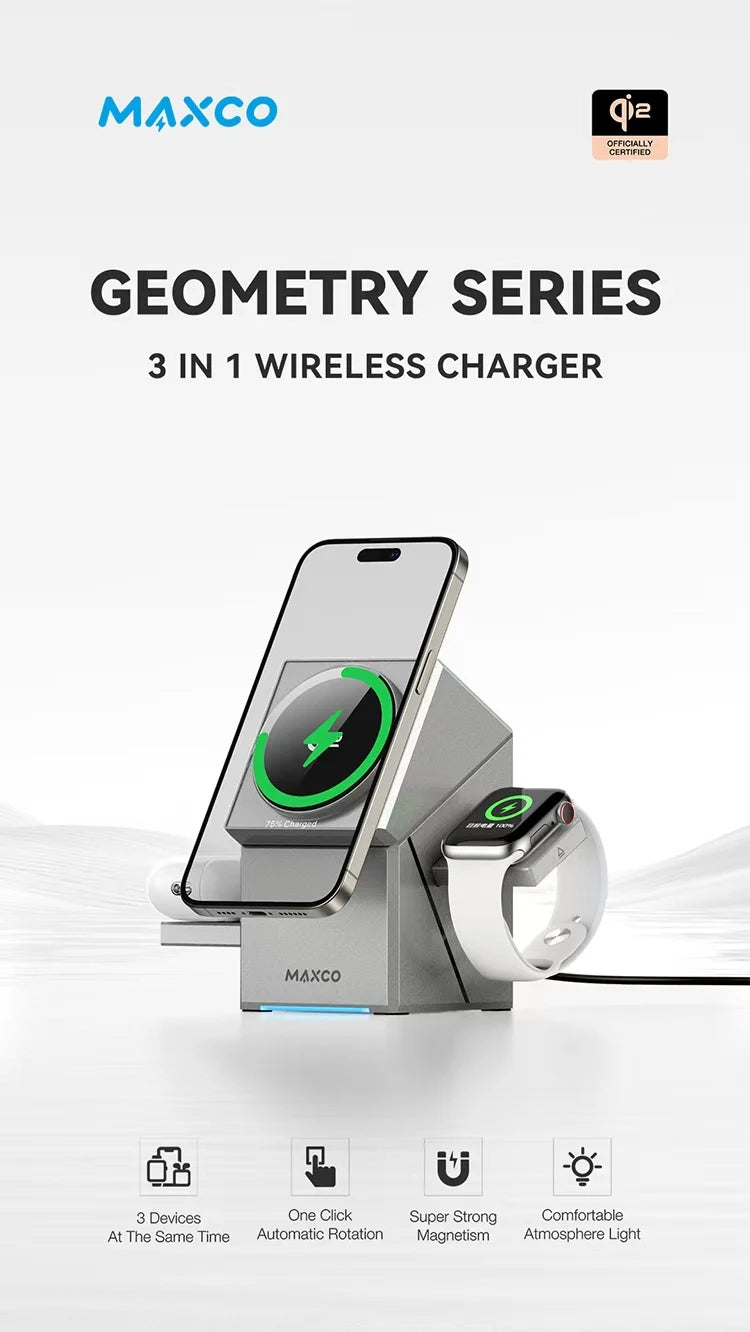 Certified Qi2 3-in-1 Magnetic Wireless Charging Stand iPhone