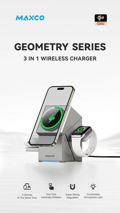 Certified Qi2 3-in-1 Magnetic Wireless Charging Stand iPhone