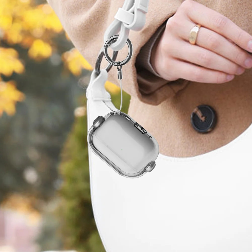 Crystal Hard Shell Case with Metal Clip for AirPods