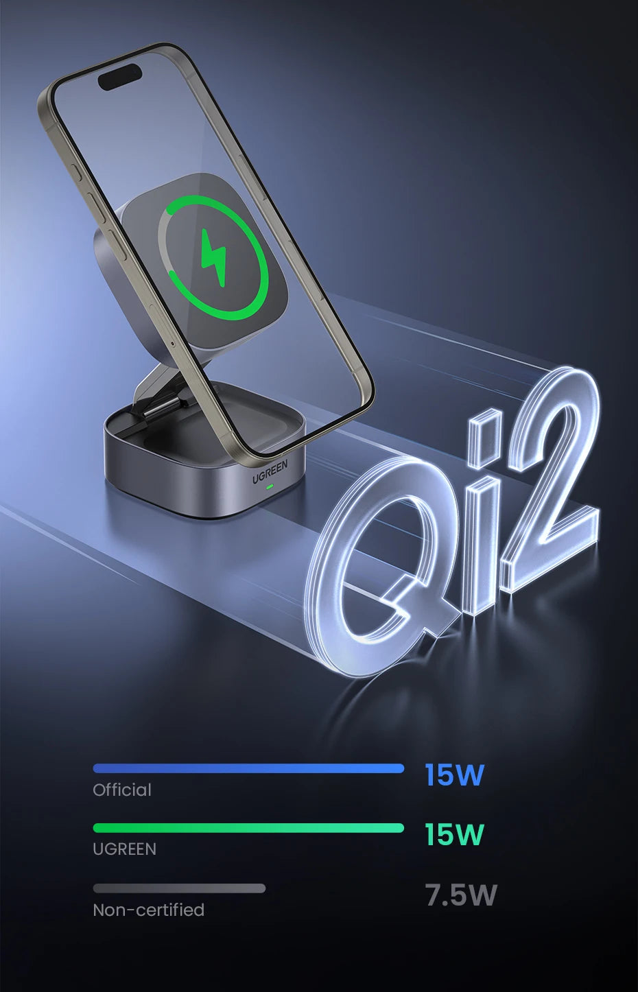 UGREEN Qi2 25W Magnetic Wireless Charger Stand 2-in-1