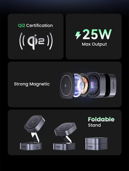 UGREEN Qi2 25W Magnetic Wireless Charger Stand 2-in-1