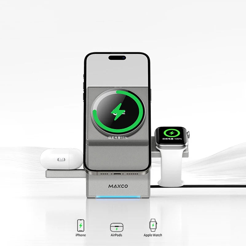 Certified Qi2 3-in-1 Magnetic Wireless Charging Stand iPhone