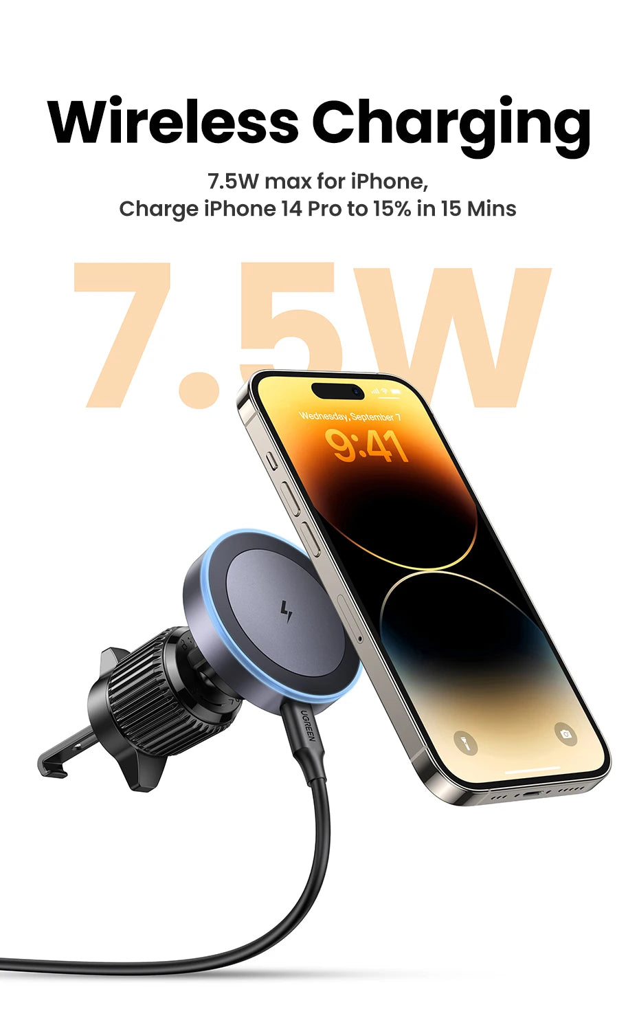 UGREEN Qi2 15W Magnetic Car Phone Holder Charging for Magsafe