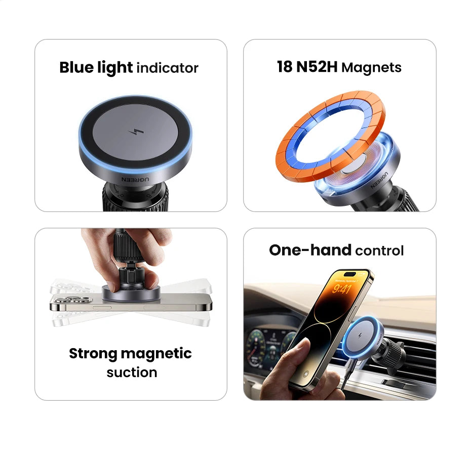UGREEN Qi2 15W Magnetic Car Phone Holder Charging for Magsafe