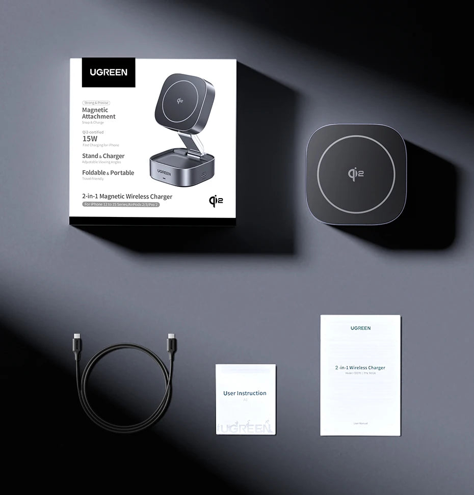 UGREEN Qi2 25W Magnetic Wireless Charger Stand 2-in-1
