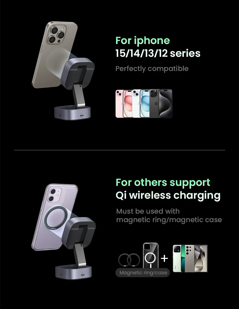 UGREEN Qi2 25W Magnetic Wireless Charger Stand 2-in-1