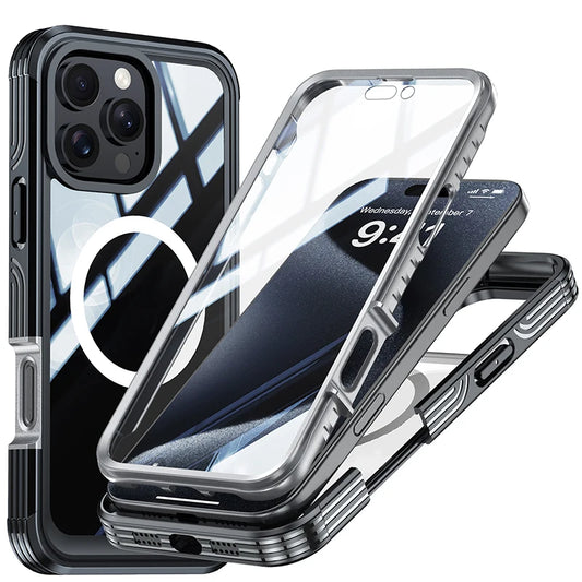 3-in-1 Magnetic Clear Full Protection Case for iPhone 16 / 16 Pro / 16 Pro Max